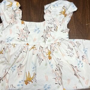 Disney Bambi Girls Dress XS 4/5 Smocked Back‎ Deer Floral Short Sleeve